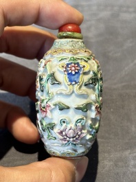 Six Chinese famille rose moulded snuff bottles, Qianlong mark, 19/20th C.