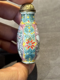 Six Chinese Peking enamel snuff bottles with European design, Qianlong mark, 19/20th C.