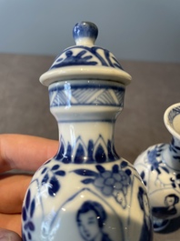 Two pairs of Chinese blue and white 'Long Eliza' vases, jade mark, Kangxi
