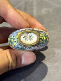 Six Chinese Peking enamel snuff bottles with European design, Qianlong mark, 19/20th C.