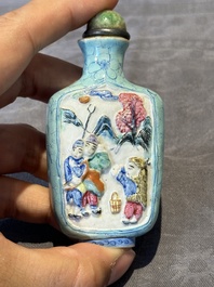 Six Chinese famille rose moulded snuff bottles, Qianlong mark, 19/20th C.