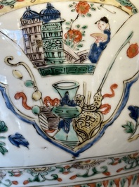 A Chinese famille verte 'figures and antiquities' jar and cover, Kangxi