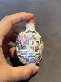 Six Chinese moulded famille rose snuff bottles, Qianlong mark, 19th C.