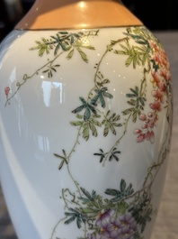A Chinese famille rose 'birds and flowers' vase, signed Deng Xiaoyu 鄧肖禹, dated 1961