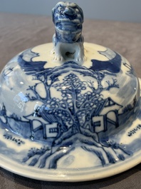 A Chinese blue and white 'landscape' vase and cover, Chenghua mark, 19th C.