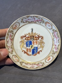 A pair of Chinese famille rose armorial saucers with the arms of Arendsma van Idsinga for the Dutch market, Qianlong