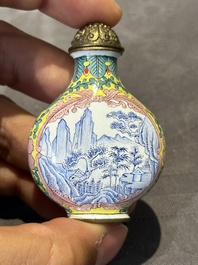 Six Chinese Peking enamel snuff bottles with European design, Qianlong mark, 19/20th C.