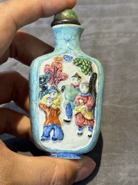 Six Chinese famille rose moulded snuff bottles, Qianlong mark, 19/20th C.