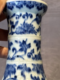 A Chinese blue and white 'lotus scroll' bottle vase, 18/19th C.