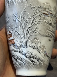 A pair of Chinese polychrome 'snow scene' vases, Jing De Zhen Zhi 景德鎮製 mark, dated 1979