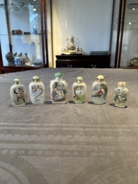 Six Chinese inside-painted glass snuff bottles, 20th C.