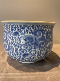 A large Chinese blue and white censer with chilong and floral design, Kangxi