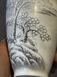 A pair of Chinese polychrome 'snow scene' vases, Jing De Zhen Zhi 景德鎮製 mark, dated 1979