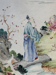 A large Chinese Canton enamel dish with scholars in a landscape, Yongzheng