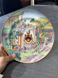 A rare Chinese Canton famille rose armorial dish with the arms of Wight, ca. 1810