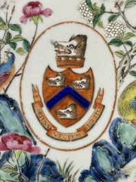 A rare Chinese Canton famille rose armorial dish with the arms of Wight, ca. 1810