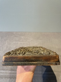 A Chinese rectangular silver-inlaid zitan wood 'dragon' box and cover, 17/18th C.