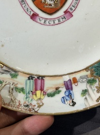 A pair of rare Chinese Canton famille rose armorial plates with the arms of Wight, ca. 1810