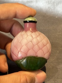 Four Chinese Peking glass snuff bottles, one with a Qianlong mark, 18/19th C.