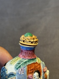A Chinese famille rose moulded snuff bottle, Qianlong mark, late 18th/early 19th C.