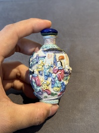 Six Chinese moulded famille rose snuff bottles, Qianlong mark, 19th C.
