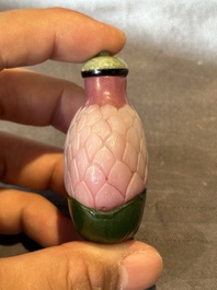 Four Chinese Peking glass snuff bottles, one with a Qianlong mark, 18/19th C.