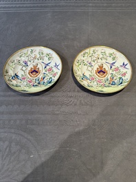 A pair of rare Chinese Canton famille rose armorial plates with the arms of Wight, ca. 1810
