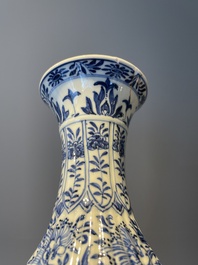 Three Chinese blue and white vases with floral design, Kangxi