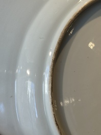 A Chinese blue and white armorial dish with an alliance coat of arms, Qianlong