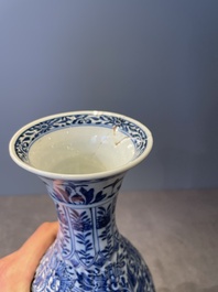 Three Chinese blue and white vases with floral design, Kangxi