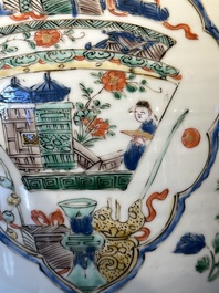 A Chinese famille verte 'figures and antiquities' jar and cover, Kangxi