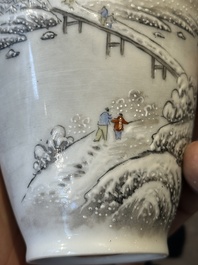 A pair of Chinese polychrome 'snow scene' vases, Jing De Zhen Zhi 景德鎮製 mark, dated 1979