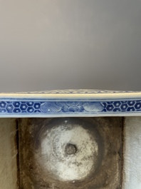 A square Chinese blue and white 'three rams' jardiniere, 19th C.