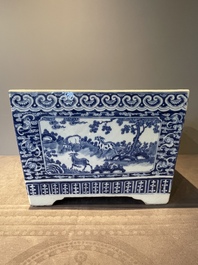 A square Chinese blue and white 'three rams' jardiniere, 19th C.