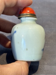 A Chinese blue, white and copper-red snuff bottle, 19th C.