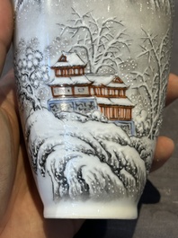 A pair of Chinese polychrome 'snow scene' vases, Jing De Zhen Zhi 景德鎮製 mark, dated 1979