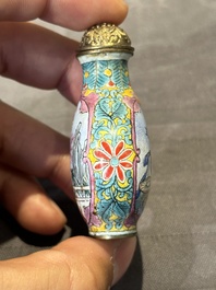 Six Chinese Peking enamel snuff bottles with European design, Qianlong mark, 19/20th C.