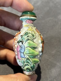 Six Chinese famille rose moulded snuff bottles, Qianlong mark, 19/20th C.