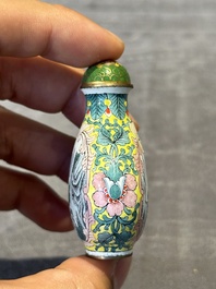 Six Chinese Peking enamel snuff bottles with European design, Qianlong mark, 19/20th C.