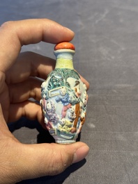 A Chinese famille rose moulded snuff bottle, Qianlong mark, late 18th/early 19th C.