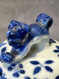 A Chinese blue and white garniture of five vases with lotus scrolls, 19th C.