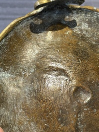 A Chinese bronze censer on stand, Wu Chen Mi Sheng Tang Zhi 戊辰米生堂制 mark, 19th C.