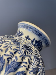 Three Chinese blue and white vases with floral design, Kangxi