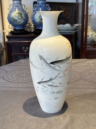 A Chinese eggshell polychrome 'fish' vase, Jing De Zhen Zhi 景德鎮製 mark, dated 1981