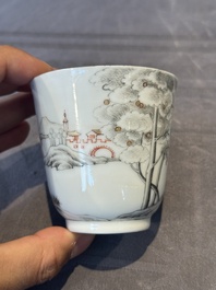 A Chinese famille rose 'erotic subject' cup and saucer, Yongzheng/Qianlong