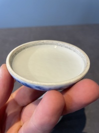 A Chinese blue and white brush washer and two seal paste boxes and covers, Qianlong mark, 19th C.