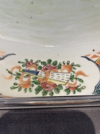 A Chinese famille verte and a famille rose dish with birds among blossom branches, 19th C.