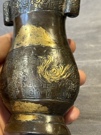 Four Chinese archaistic gilt bronze vases, Yuan/Ming