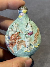 Three Chinese famille rose moulded snuff bottle, Ying Chuan Zhen Cang 穎川珍藏 mark, 19th C.