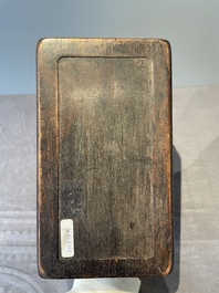 A Chinese rectangular silver-inlaid zitan wood 'dragon' box and cover, 17/18th C.